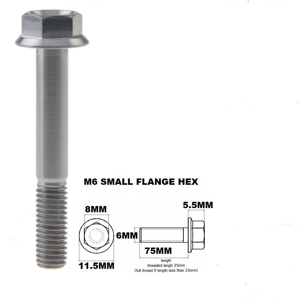 M6X75MM 1.00 THREAD PITCH TITANIUM FLANGE 8MM HEX BOLT GRADE 5